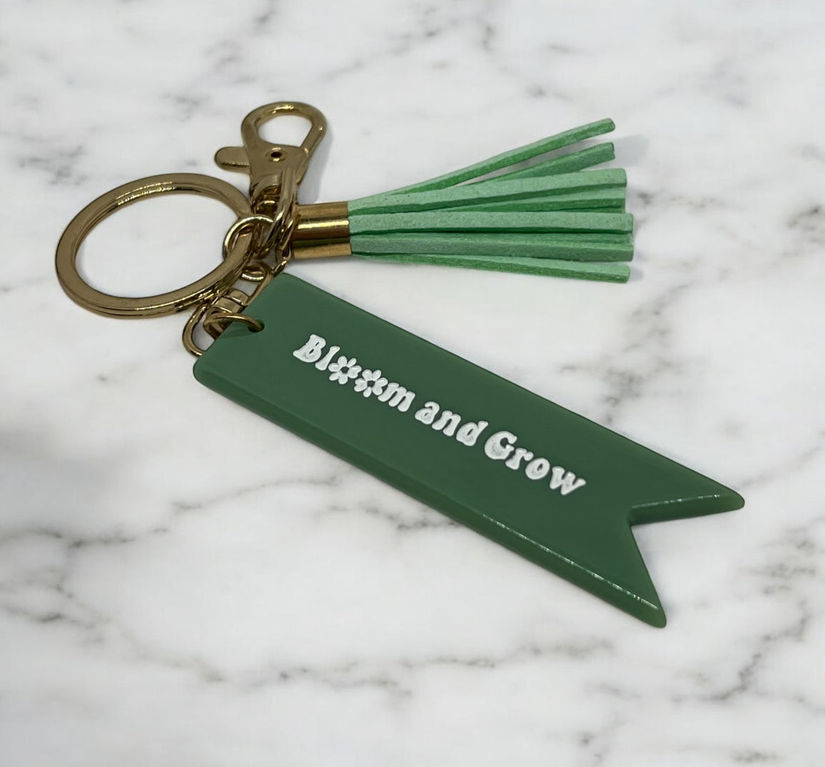 Gold Bloom & Grow Green Acrylic Keyring