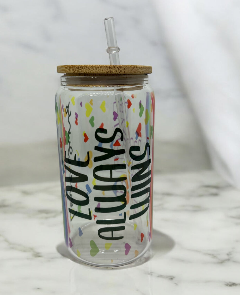 Love Always Wins Clear Bamboo Glass 16oz
