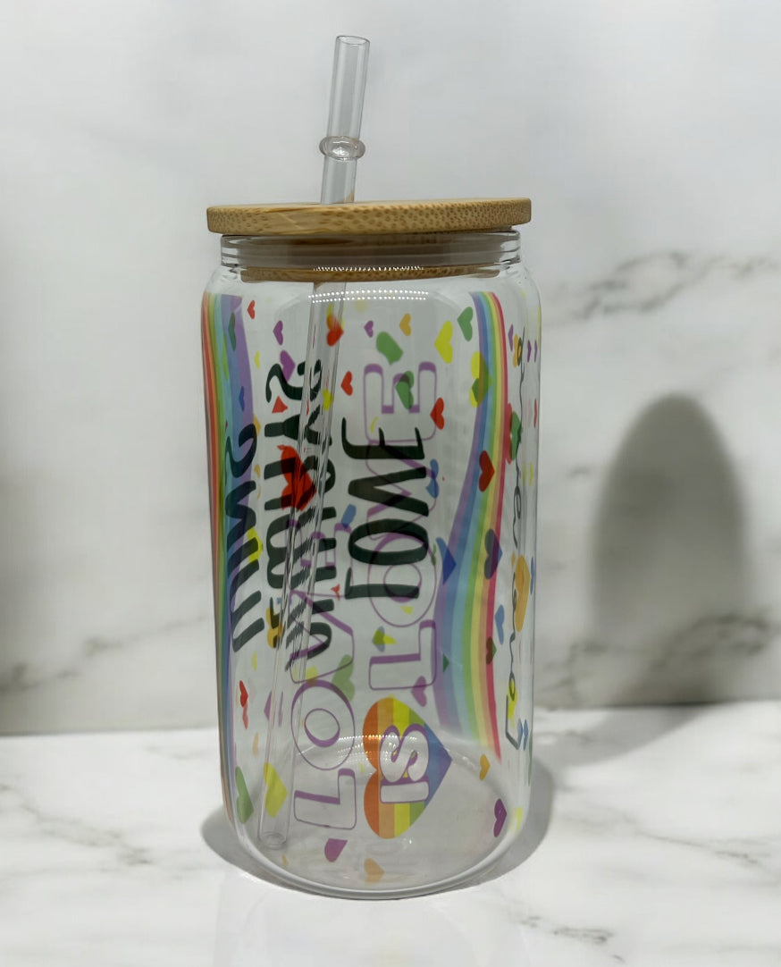 Love Always Wins Clear Bamboo Glass 16oz