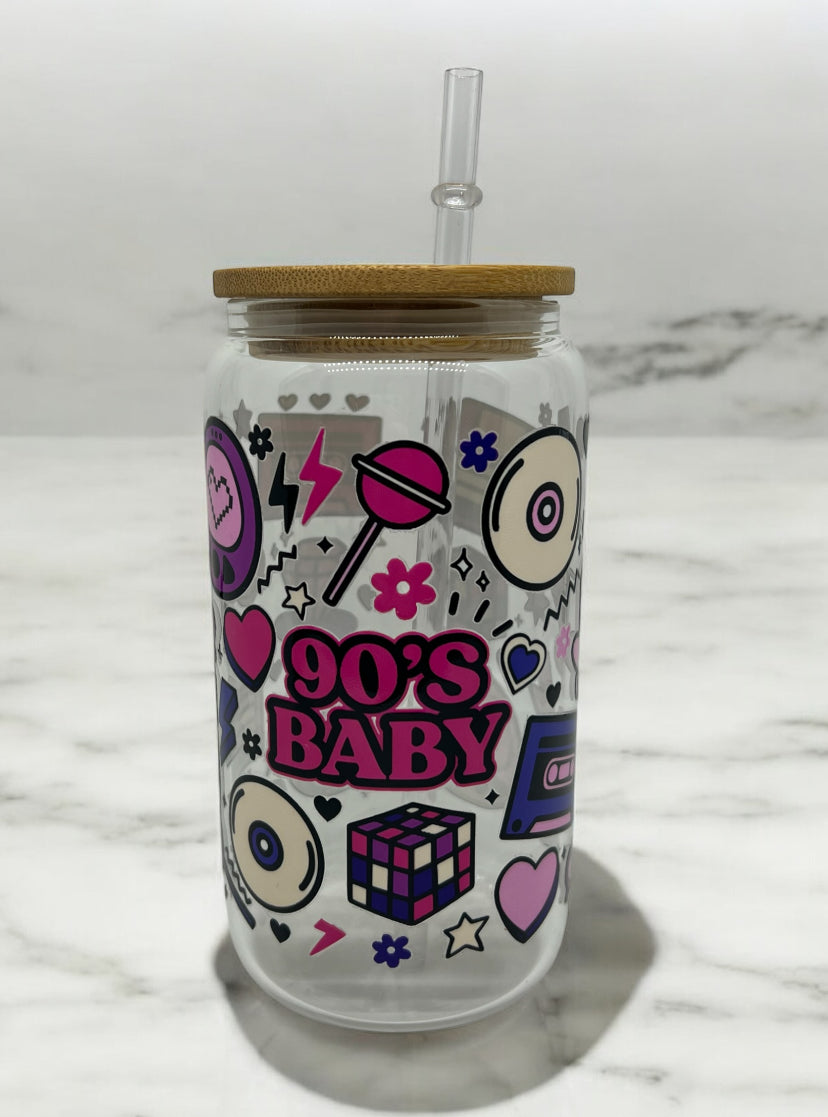90s Baby Clear Bamboo Glass 16oz