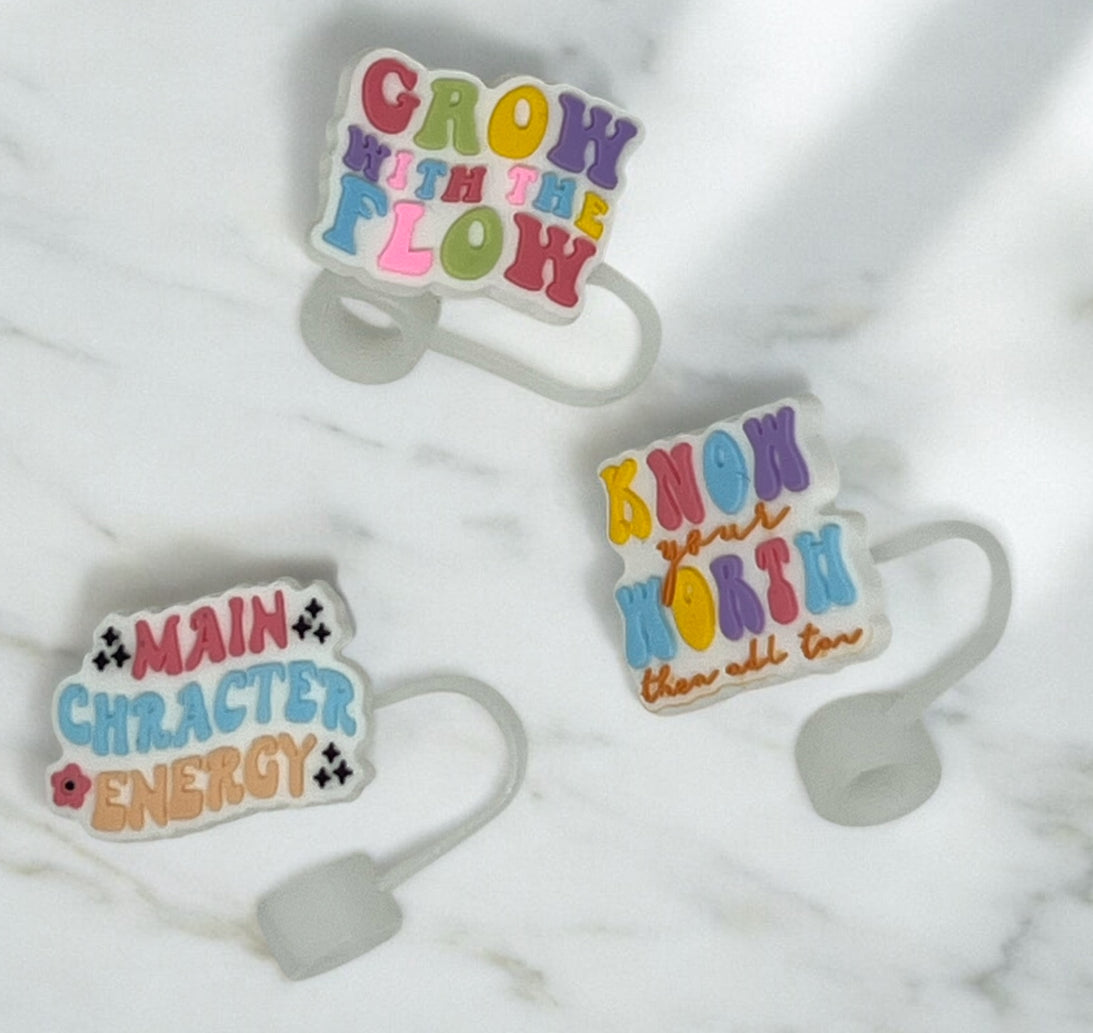 White Mental Health Straw Toppers