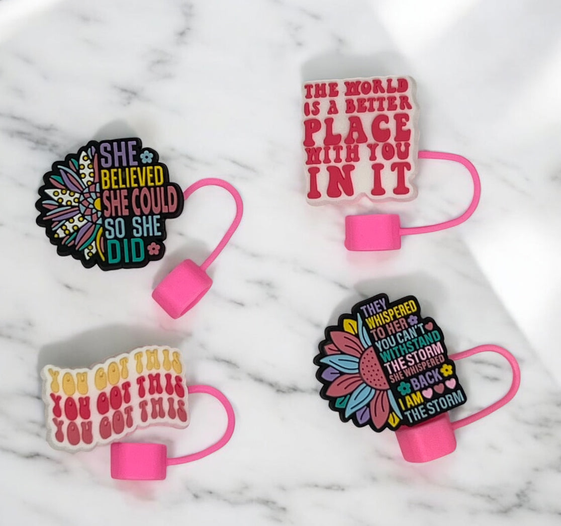Pink Mental Health Straw Toppers