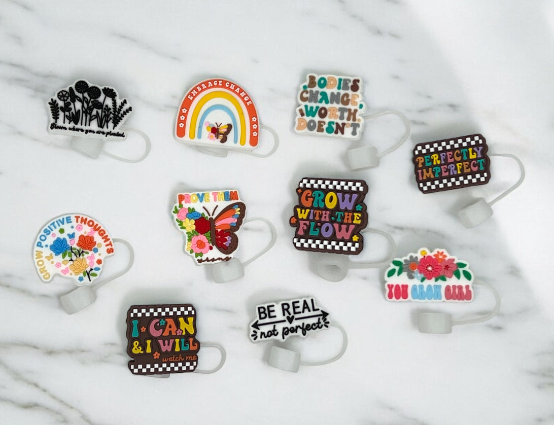 Grey Mental Health Straw Toppers