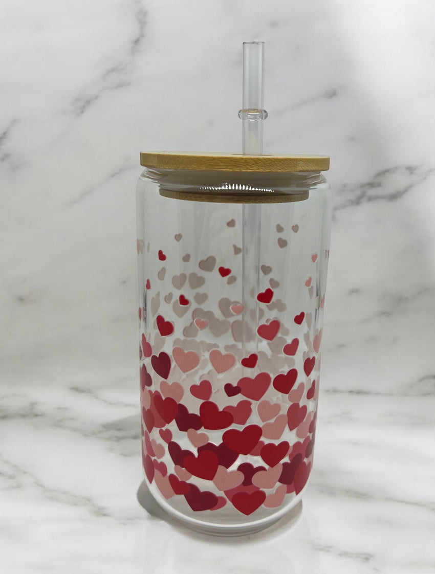 Confetti Love Hearts Clear Bamboo Glass 16oz